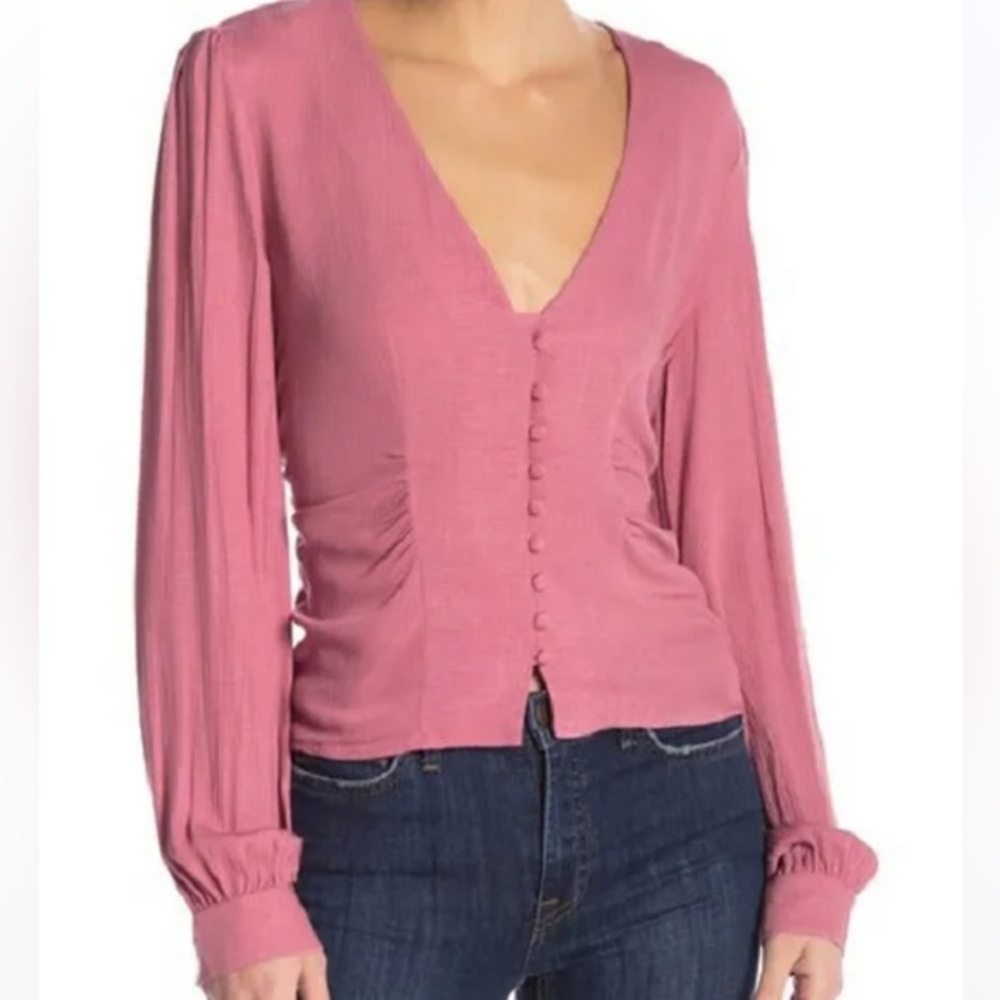 Free People Maise Shirred-Detail Top in Rose Size M New with Tags